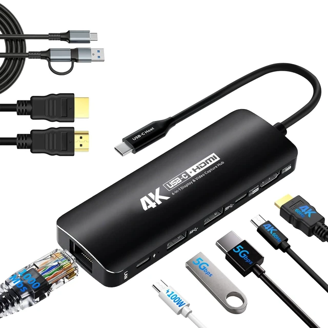 Alt view image 8 of 14 - USB-C Capture Card Dock for Switch 2 & Steam Deck, 4K60 HDMI Display & USBC Video Capture for OBS, PD100W Charging, Ethernet, USB 3.0 Hub for Gaming Handhelds & Live Broadcast (Black)