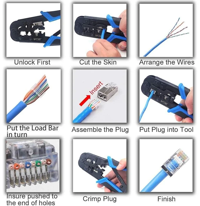Alt view image 14 of 14 - RJ45 RJ11/RJ12 RJ22 Ethernet Crimp Tool Crimper Cutter Stripper All-in-one Multi-Tool for Network Telephone Cat3 Cat5 Cat5e Cat6 Cat6A Modular Connector Plug Cables