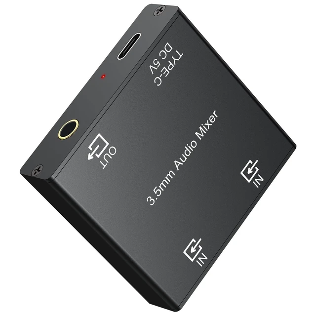 Alt view image 8 of 14 - 3.5mm Audio Mixer, 2-Channel Active Stereo Audio Mixer with Gold-Plated Connectors, Dual Input to Single Output, USB-C Powered, Plug & Play for PC, Phone, Tablet, MP3, Echo Dot