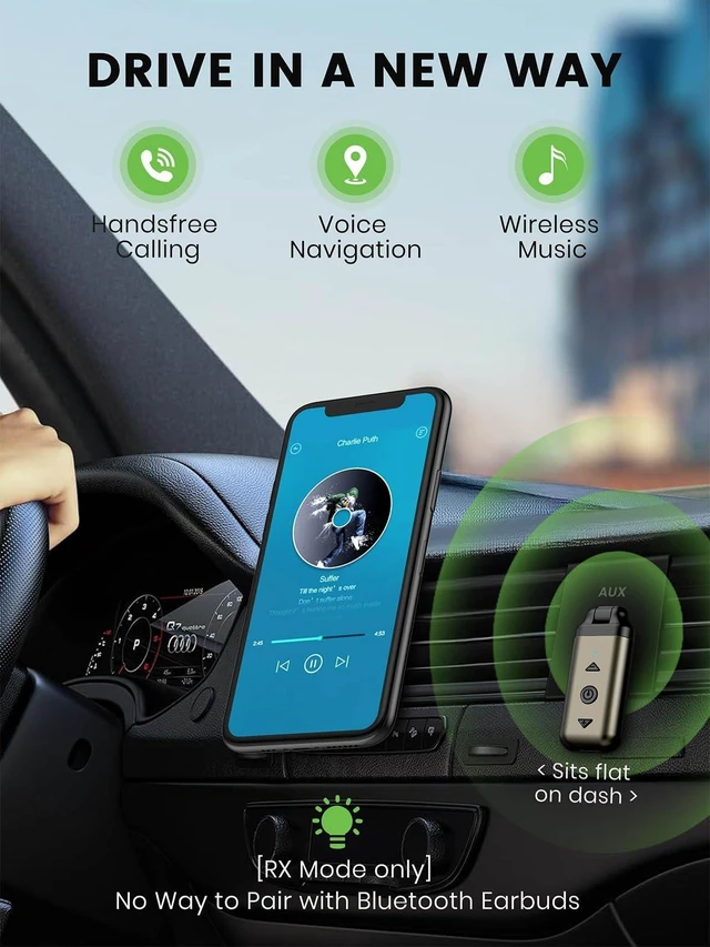 Alt view image 9 of 14 - Air88 Bluetooth 5.4 Aux Adapter, 180° Swivel 3.5mm Jack Receiver for Car Home Stereo, Handsfree Calls, 12 Hours Battery, HiFi Sound, Solid Metal Case