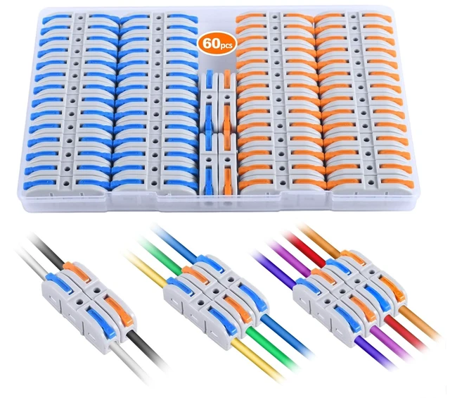 Alt view image 8 of 14 - Lever Wire Connectors, 60-Piece Quick Connect Electrical Splicing Kit for Compact Inline Terminals - 28-12 AWG, 1 in 1 Out (Multicolored, 60)