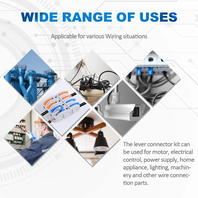 Alt view image 13 of 14 - Lever Wire Connectors, 60-Piece Quick Connect Electrical Splicing Kit for Compact Inline Terminals - 28-12 AWG, 1 in 1 Out (Multicolored, 60)