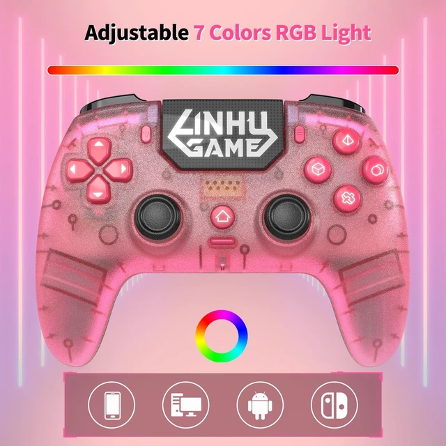 Alt view image 12 of 14 - Wireless Controller for P5/Pro/Slim/PC, with Transparent Shell/RGB Tape Light/Hall Effect Joyticks and Trigger/Macro/Turbo/3.5mm Audio Jack/Speaker and Mic/1500 mAh Large Battery Gamepad (Pink)