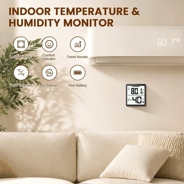 Alt view image 9 of 14 - 3 Pieces Digital Hygrometer Indoor Thermometer Humidity Meter with Accurate Temperature and Humidity Monitor for House, Baby Room, Greenhouse, Incubator - Battery Included