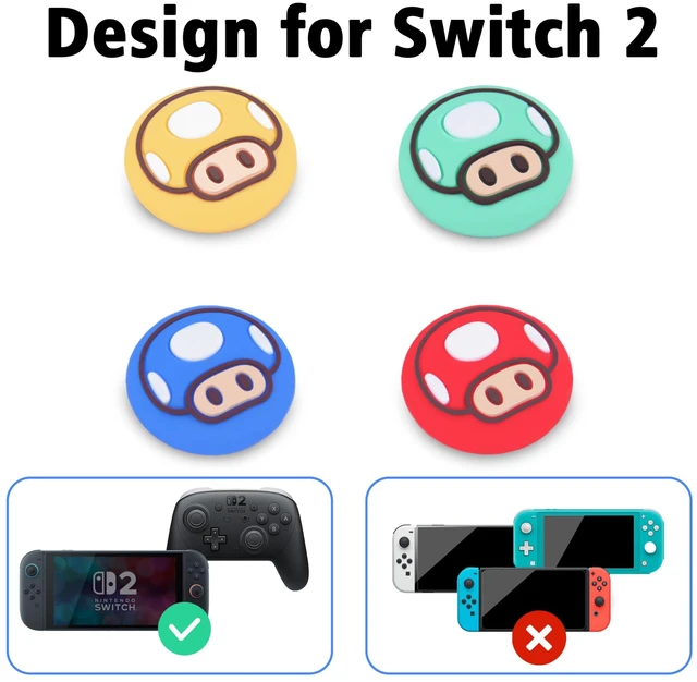 Alt view image 9 of 12 - Thumb Grip Caps for Nintendo Switch 2 / Switch 2 Pro Controller, 4PCS Kawaii Cute Joystick Cap Grip Soft Silicone Joycon Button Cover Switch 2 Accessories, Red