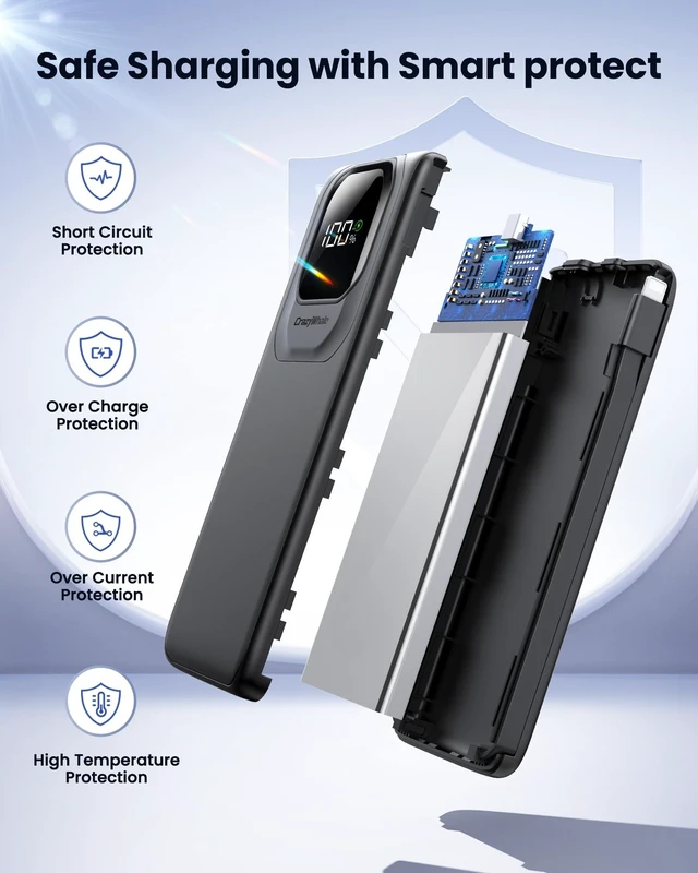 Alt view image 14 of 14 - Portable Charger with Built-in Cables,22.5W Super Fast Charging Power Bank Slim Phone Charger,10000mAh Travel Battery Pack Battery Bank with Smart LED Display for iPhone, Android & USB-C