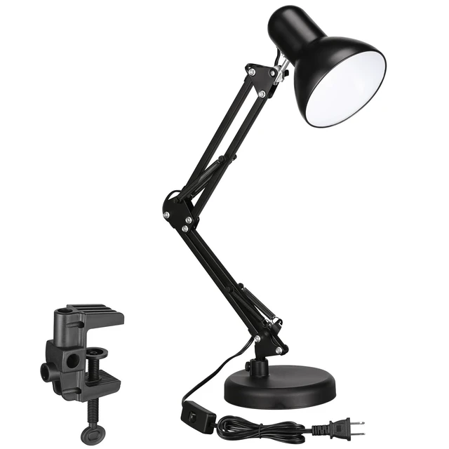 Alt view image 8 of 14 - Metal Desk Lamp with Clamp, Swing Arm, Architect Adjustable Gooseneck Table Lamp, Clip Desk Lights for Home Office, Work, Study, Reading, E26 Base, Multi-Joint, Black