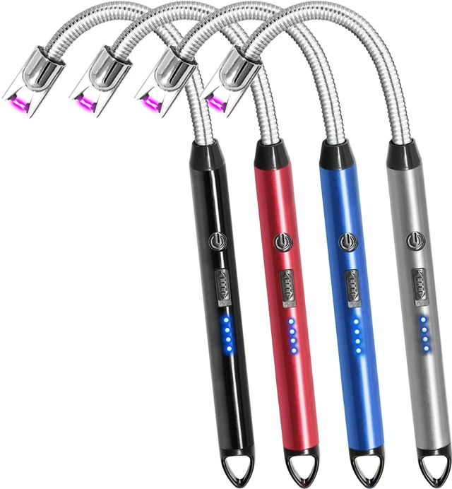Alt view image 7 of 12 - 4 Pack Candle Lighter Electric Rechargeable Arc Windproof Lighters Flexible Neck Long Rotate 360 Plasma Lighter USB Flameless Lighters Candles Grill BBQ