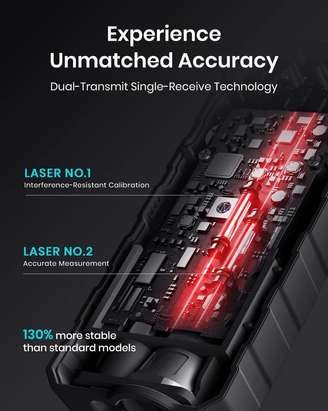 Alt view image 10 of 14 - Laser Measure Device, MiLESEEY 229ft Digital Laser Tape Measure with Upgrade Electronic Angle Sensor, 2mm Accuracy, Area Measurement,Volume and Pythagoras, 2" LCD Backlit,Mute, Battery Included