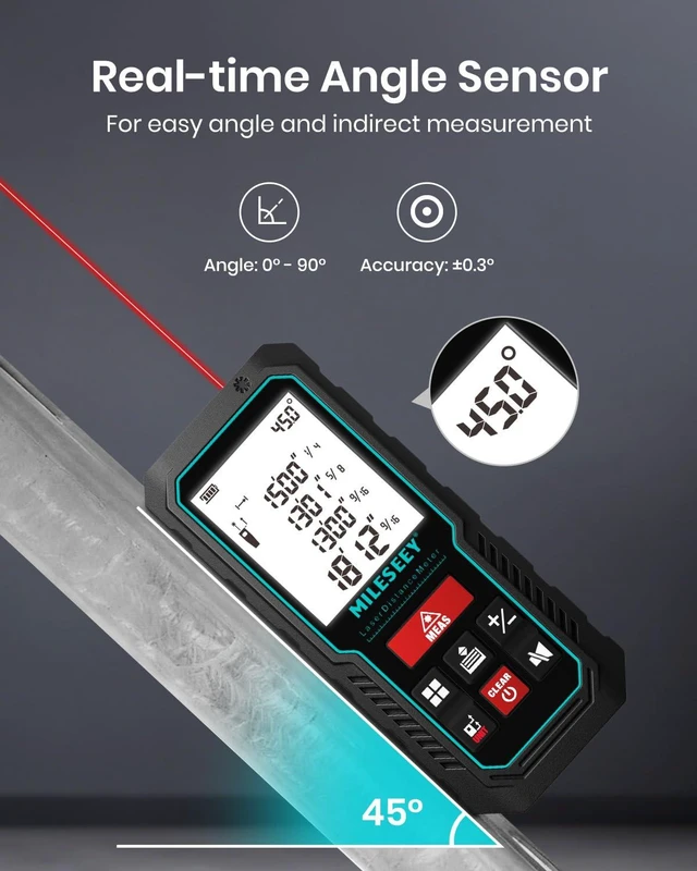 Alt view image 11 of 14 - Laser Measure Device, MiLESEEY 229ft Digital Laser Tape Measure with Upgrade Electronic Angle Sensor, 2mm Accuracy, Area Measurement,Volume and Pythagoras, 2" LCD Backlit,Mute, Battery Included