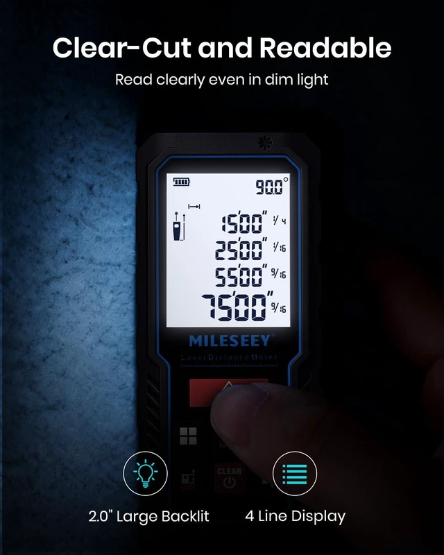 Alt view image 13 of 14 - Laser Measure Device, MiLESEEY 229ft Digital Laser Tape Measure with Upgrade Electronic Angle Sensor, 2mm Accuracy, Area Measurement,Volume and Pythagoras, 2" LCD Backlit,Mute, Battery Included