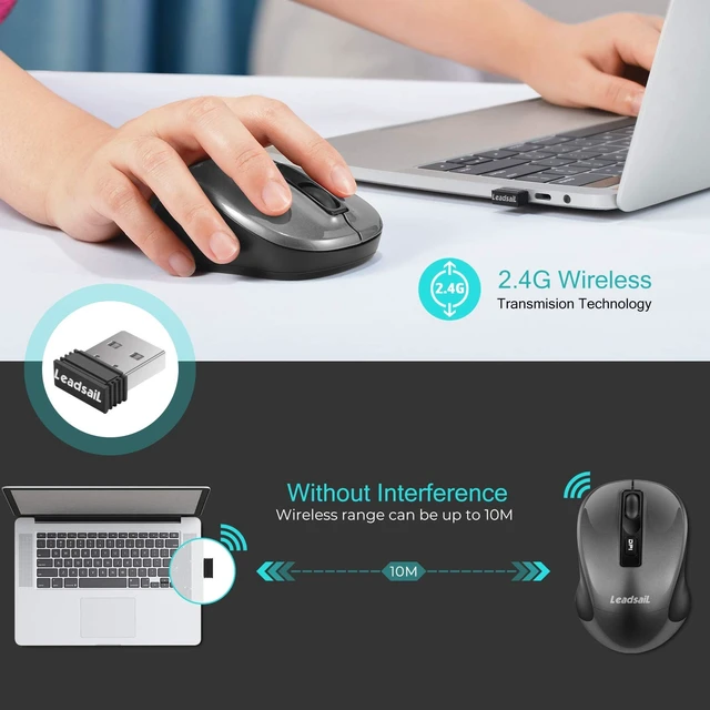 Alt view image 8 of 12 - Wireless Slim Cordless Mouse, 2.4G USB Mouse for Laptop, Desktop, MacBook - Less Noise, Optical, 4 Buttons