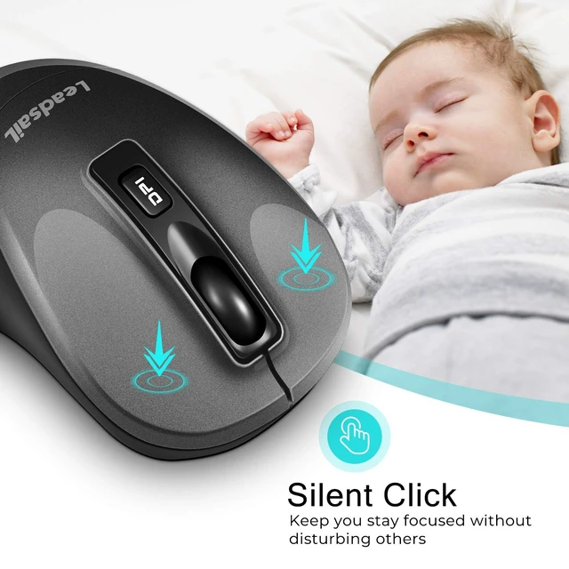 Alt view image 9 of 12 - Wireless Slim Cordless Mouse, 2.4G USB Mouse for Laptop, Desktop, MacBook - Less Noise, Optical, 4 Buttons
