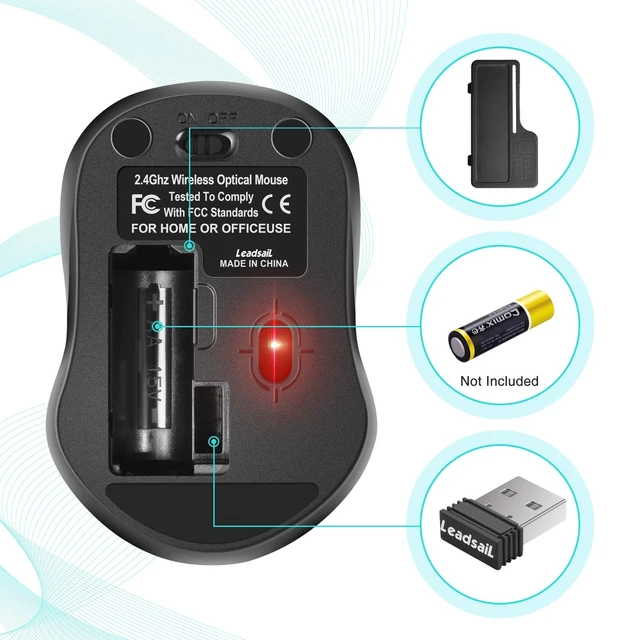 Alt view image 12 of 12 - Wireless Slim Cordless Mouse, 2.4G USB Mouse for Laptop, Desktop, MacBook - Less Noise, Optical, 4 Buttons