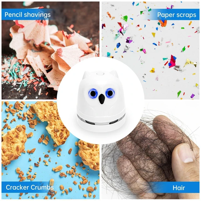 Alt view image 11 of 14 - Mini Crumb Vacuum Cleaner Owl Tabletop Crumb Sweeper Vacuum USB Recharging Craft Desk Vacuum Cleaner for Glitter Paper Scraps Eraser Crumbs Pencil Shavings Cookie Crumbs