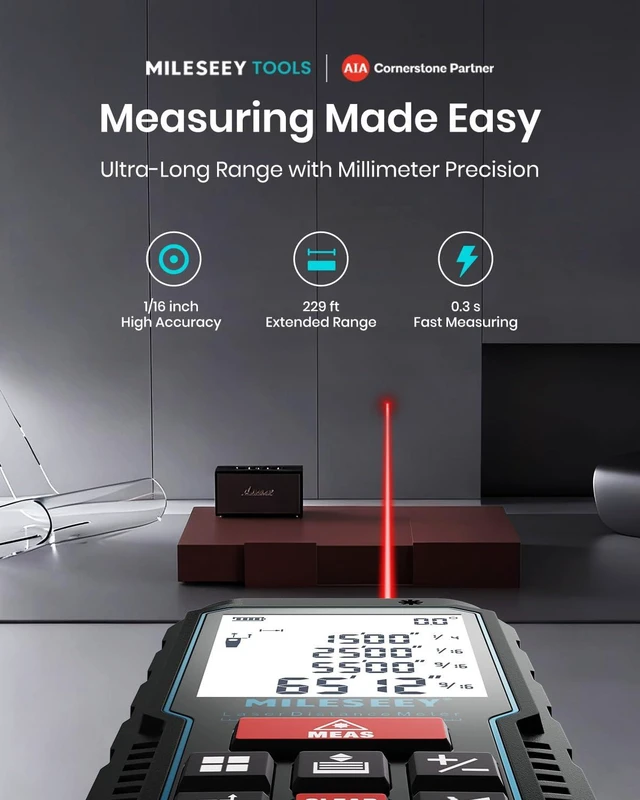 Alt view image 9 of 14 - Laser Measure Device, MiLESEEY 229ft Digital Laser Tape Measure with Upgrade Electronic Angle Sensor, 2mm Accuracy, Area Measurement,Volume and Pythagoras, 2" LCD Backlit,Mute, Battery Included