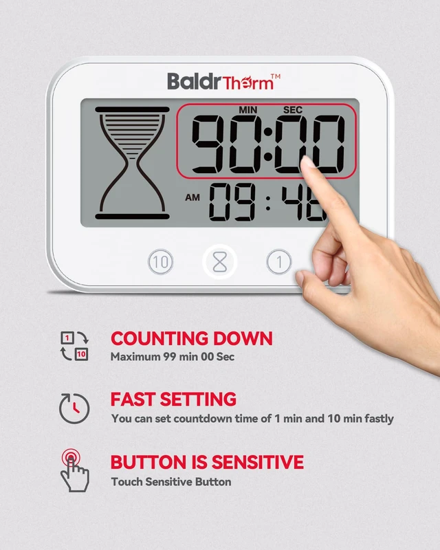 Alt view image 11 of 14 - Digital Timer, Works as a Countdown Timer, Real-time Clock, Hygrometer Thermometer. IP67 Waterproof Safe for Kitchen Bathroom Use. (White)