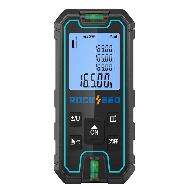Alt view image 8 of 14 - Laser Measuring Tool 165 Feet, RockSeed Portable Laser Measure, Digital Distance Measurement with 2 Bubble Levels, Laser Tape Measure with 5 Units Conversion (Red Laser 165ft)