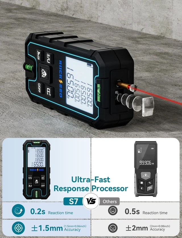 Alt view image 9 of 14 - Laser Measuring Tool 165 Feet, RockSeed Portable Laser Measure, Digital Distance Measurement with 2 Bubble Levels, Laser Tape Measure with 5 Units Conversion (Red Laser 165ft)