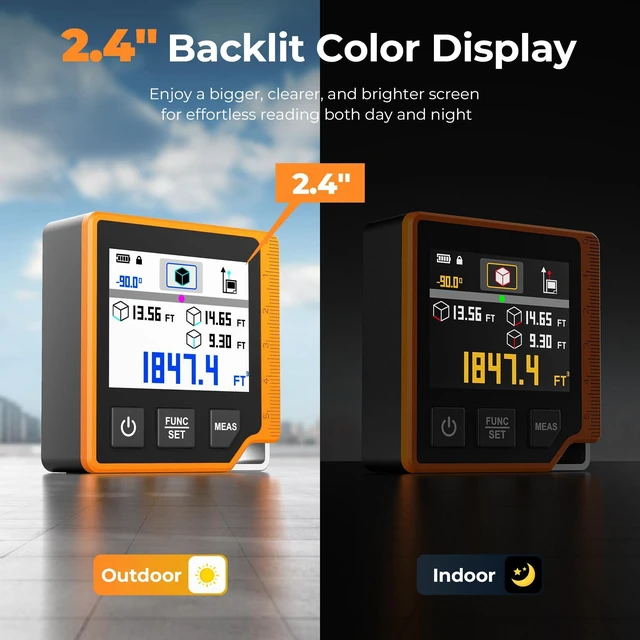 Alt view image 12 of 14 - Laser Measuring Tool, 262ft Laser Measure with Digital Angle Finder & Level, Magnetic Rechargeable Laser Measurement Tool with 2.4'' Color Backlit Display, 6 Units, Length/Area/Volume/Pythagorean Mode