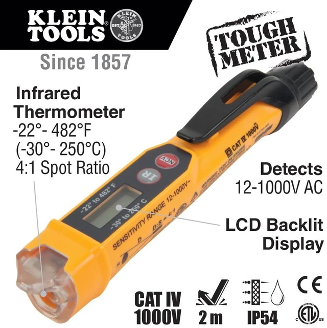 Alt view image 9 of 14 - NCVT-4IR Non-Contact Voltage Tester, 12-1000V AC Pen with IR Thermometer -22 to 482-Degree Fahrenheit, LED and Audible Alarms, Pocket Clip