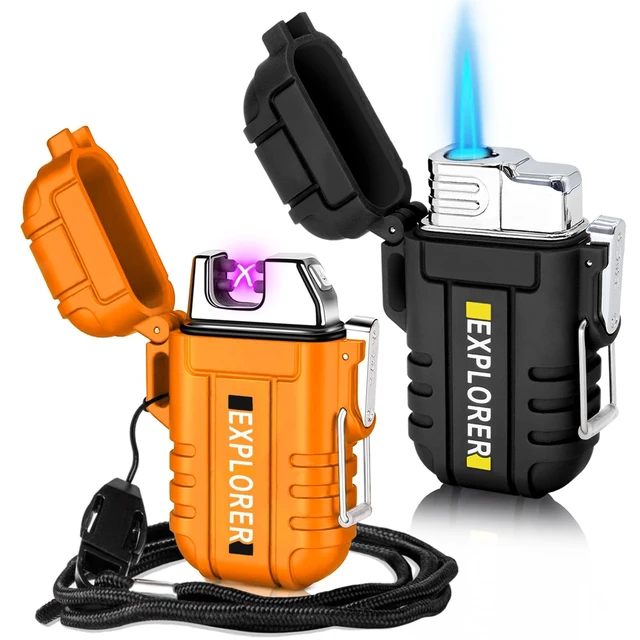 Alt view image 8 of 14 - 2 Pack Waterproof Lighter Outdoor Windproof Torch Lighters Dual Arc Butane Electric Lighters USB Rechargeable Lighters Flameless Plasma Lighter Camping Hiking Adventure Survival Tactical Gear