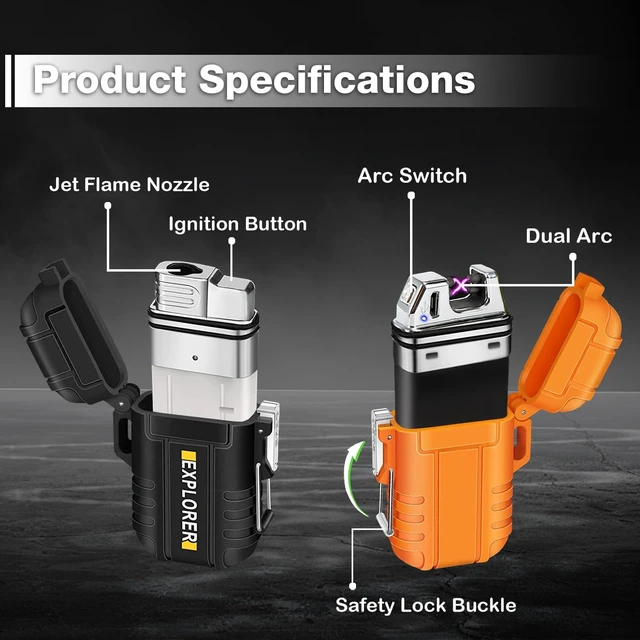 Alt view image 11 of 14 - 2 Pack Waterproof Lighter Outdoor Windproof Torch Lighters Dual Arc Butane Electric Lighters USB Rechargeable Lighters Flameless Plasma Lighter Camping Hiking Adventure Survival Tactical Gear