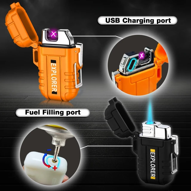 Alt view image 12 of 14 - 2 Pack Waterproof Lighter Outdoor Windproof Torch Lighters Dual Arc Butane Electric Lighters USB Rechargeable Lighters Flameless Plasma Lighter Camping Hiking Adventure Survival Tactical Gear