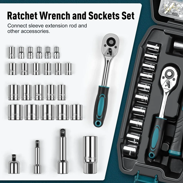 Alt view image 11 of 14 - Home Tool Kit 281-PCs - Portable Complete Basic Repair General Hand Tool Sets for Men Women - Full Tool Set with Socket Wrench Set & Screwdriver Set & Metric Hex Key & Pliers & Tool Box Case