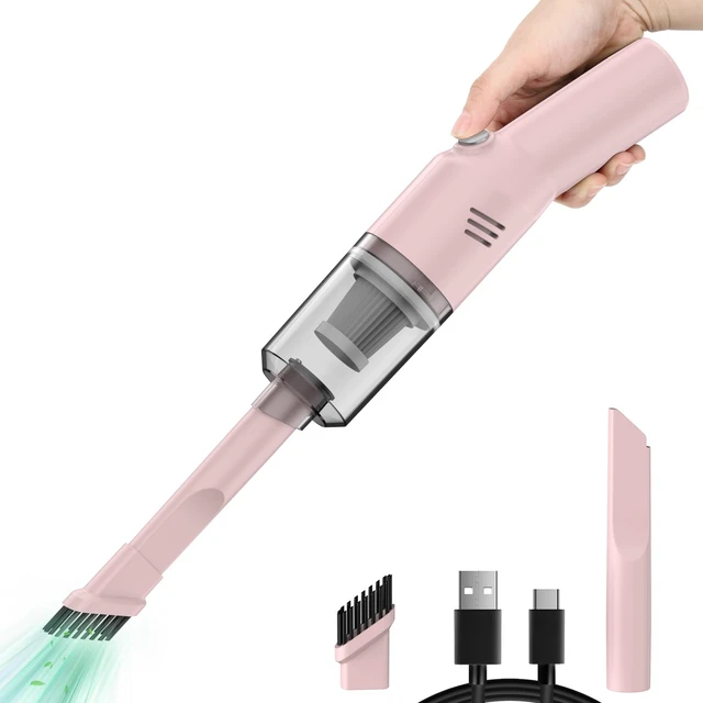 Alt view image 8 of 14 - Portable Mini Car Vacuum Cleaner Pink, High Power Cordless(400g) Handheld Rechargeable Vacuum Cleaner for Desk V06