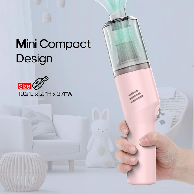 Alt view image 10 of 14 - Portable Mini Car Vacuum Cleaner Pink, High Power Cordless(400g) Handheld Rechargeable Vacuum Cleaner for Desk V06