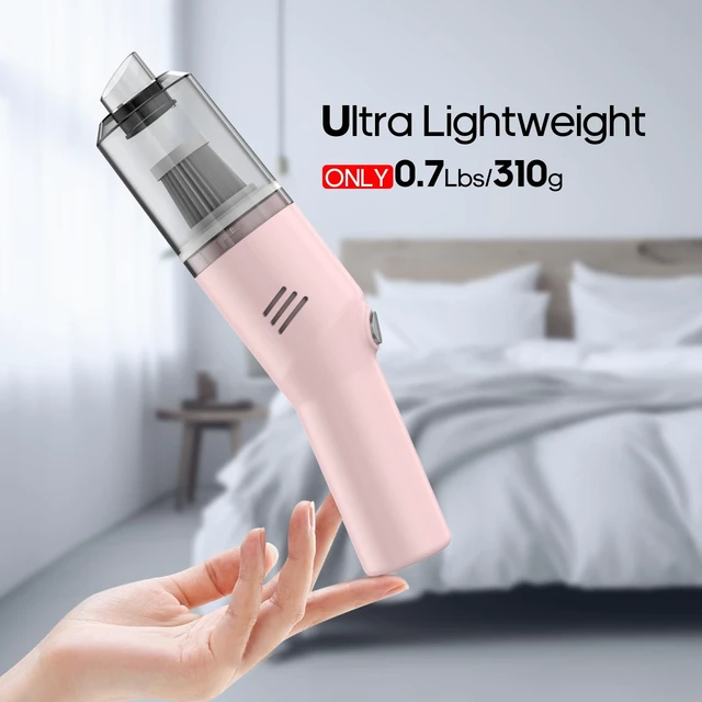 Alt view image 11 of 14 - Portable Mini Car Vacuum Cleaner Pink, High Power Cordless(400g) Handheld Rechargeable Vacuum Cleaner for Desk V06