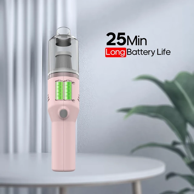 Alt view image 12 of 14 - Portable Mini Car Vacuum Cleaner Pink, High Power Cordless(400g) Handheld Rechargeable Vacuum Cleaner for Desk V06