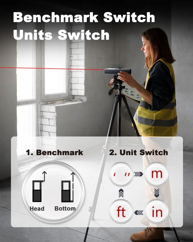Alt view image 8 of 12 - Laser Measuring Tool, 165FT/50M Laser Measure Tool with ±1/8" Accuracy, IP54 Laser Distance Meters with Ft+in/FT/in/M for Area/Volume, Laser Measurement Tool for DIY Indoor, 2 AAA Batteries, Gray