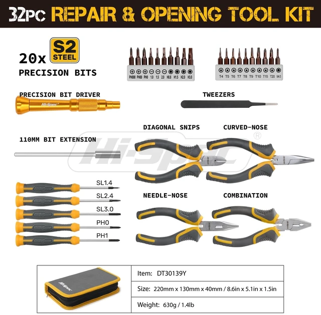 Alt view image 9 of 14 - 32pc Electronics Repair & Opening Tool Kit Set for Laptops, Phones, Devices, Computer & Gaming Accessories. Precision Small Screwdrivers with Pentalobe Bits for iPhones & MacBooks