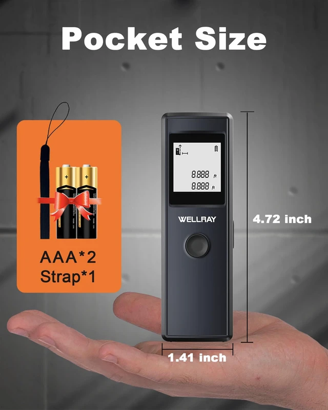 Alt view image 10 of 12 - Laser Measuring Tool, 165FT/50M Laser Measure Tool with ±1/8" Accuracy, IP54 Laser Distance Meters with Ft+in/FT/in/M for Area/Volume, Laser Measurement Tool for DIY Indoor, 2 AAA Batteries, Gray