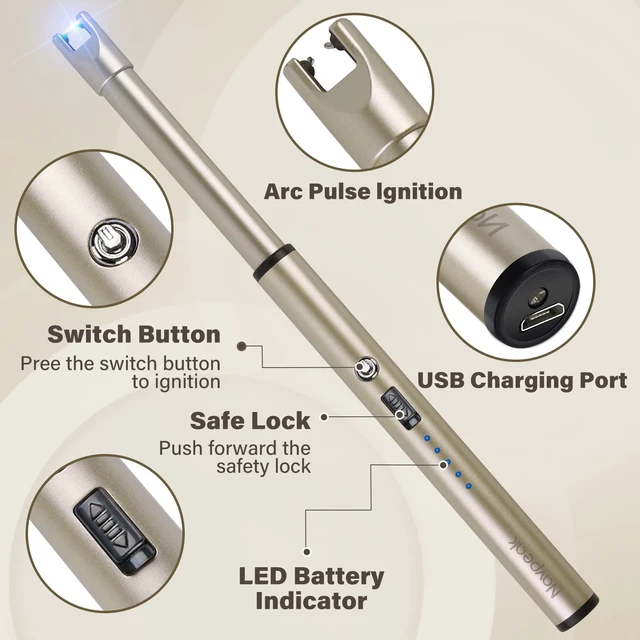 Alt view image 9 of 12 - Electric Candle Lighter Windproof USB Rechargeable Flameless Long Neck Lighter for Candles Gas Stove Fireplace BBQ Kitchen Grills (Champagne Gold)