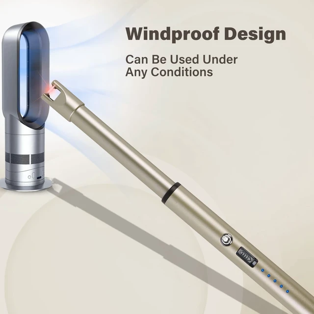 Alt view image 12 of 12 - Electric Candle Lighter Windproof USB Rechargeable Flameless Long Neck Lighter for Candles Gas Stove Fireplace BBQ Kitchen Grills (Champagne Gold)