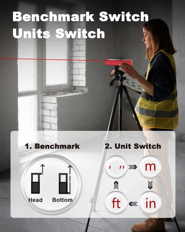 Alt view image 9 of 14 - Laser Measuring Tool, 165FT/50M Laser Measure Tool with ±1/8" Accuracy, IP54 Laser Distance Meters with Ft+in/FT/in/M for Area/Volume, Laser Measurement Tool for DIY Indoor, 2 AAA Batteries, Red