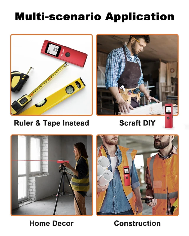 Alt view image 13 of 14 - Laser Measuring Tool, 165FT/50M Laser Measure Tool with ±1/8" Accuracy, IP54 Laser Distance Meters with Ft+in/FT/in/M for Area/Volume, Laser Measurement Tool for DIY Indoor, 2 AAA Batteries, Red
