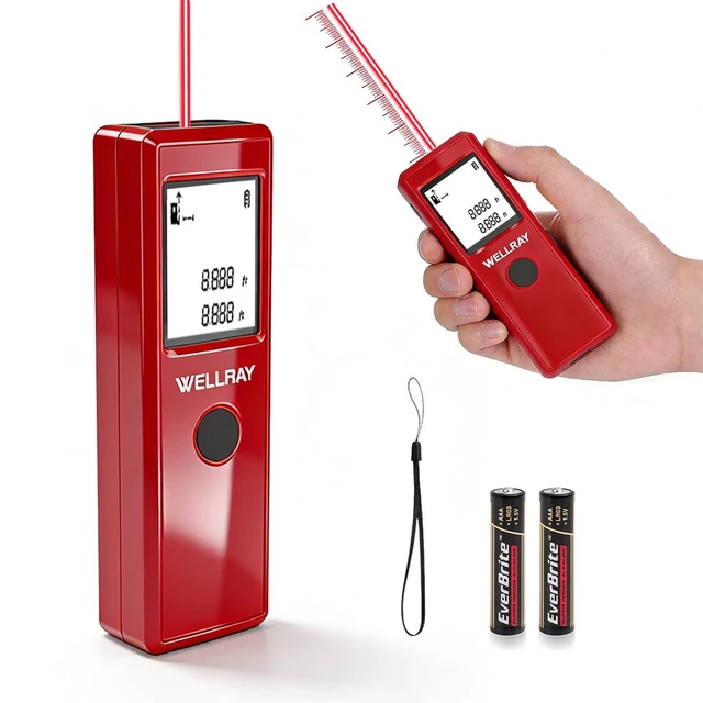 Alt view image 14 of 14 - Laser Measuring Tool, 165FT/50M Laser Measure Tool with ±1/8" Accuracy, IP54 Laser Distance Meters with Ft+in/FT/in/M for Area/Volume, Laser Measurement Tool for DIY Indoor, 2 AAA Batteries, Red
