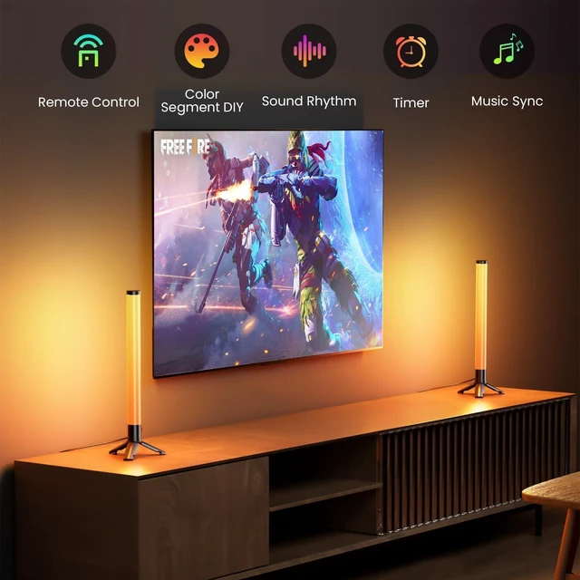Alt view image 2 of 6 - 360° Smart Light Bars, RGB Game Lights on Desk, TV Backlight with Music Sync, USB Powered LED Light Bar, Mood Lighting for PC, Gaming Room(Black, Plastic Material)