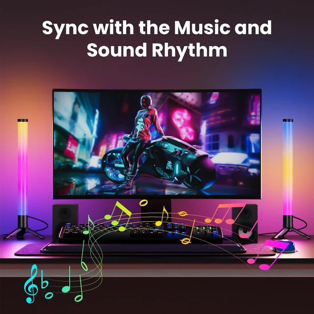 Alt view image 3 of 6 - 360° Smart Light Bars, RGB Game Lights on Desk, TV Backlight with Music Sync, USB Powered LED Light Bar, Mood Lighting for PC, Gaming Room(Black, Plastic Material)