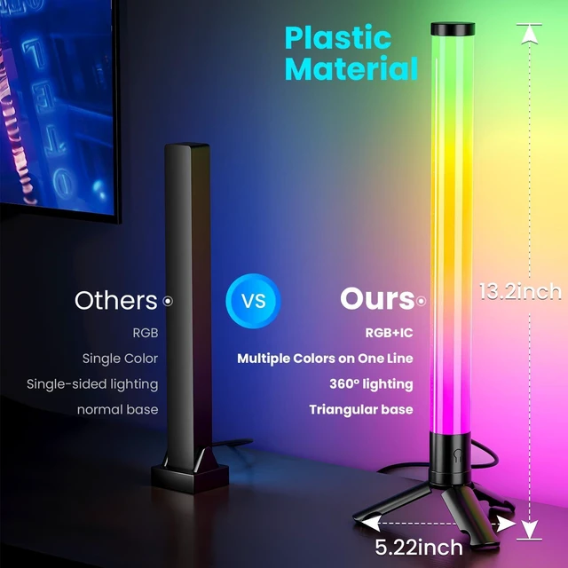 Alt view image 4 of 6 - 360° Smart Light Bars, RGB Game Lights on Desk, TV Backlight with Music Sync, USB Powered LED Light Bar, Mood Lighting for PC, Gaming Room(Black, Plastic Material)