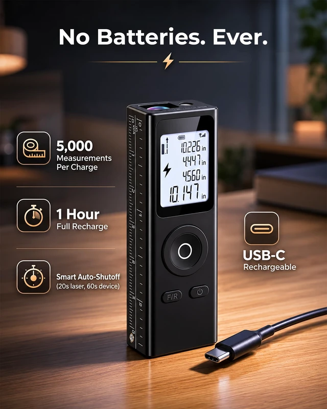 Alt view image 12 of 14 - Ray, Mini Laser Measuring Tool, 2.7in 1oz Pocket Size Keychain Laser Tape Measure, Great Gift, ±2mm 100ft Digital Tape Measure, in/FT/M, No App, Metal Body, Backlit Display, USB-C Rechargeable