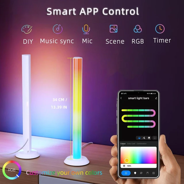 Alt view image 9 of 14 - Smart LED Light Bar, TV Backlight Ambient Lighting, Compatible with Alexa, RGB Light Bar for Room with 16 Million Colors, Music Sync Gaming Lights APP Control, Desk Lamp LED Lights for TV, PC, Party