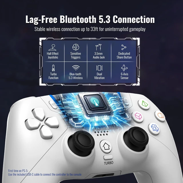 Alt view image 14 of 14 - Wireless Controller for PS-5/Pro/Slim/PC with Hall Joysticks (White)