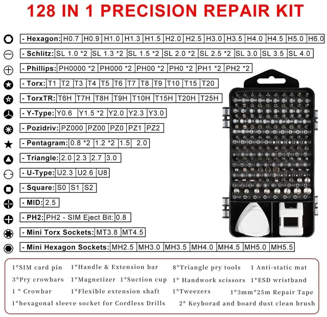 Alt view image 10 of 14 - Precision Screwdriver Set, Electronics Repair Tool Kit with Anti Static Mat, ESD Wristband,Fast Home Multi-types Drivers for Phone, Computer, Laptop (Black)