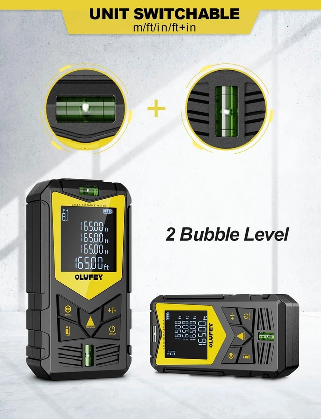 Alt view image 10 of 14 - Laser Measure, 165ft Laser Distance Meter with 2 Bubble Levels, Black LCD Display and Pythagorean Mode, Measure Distance, Area and Volume