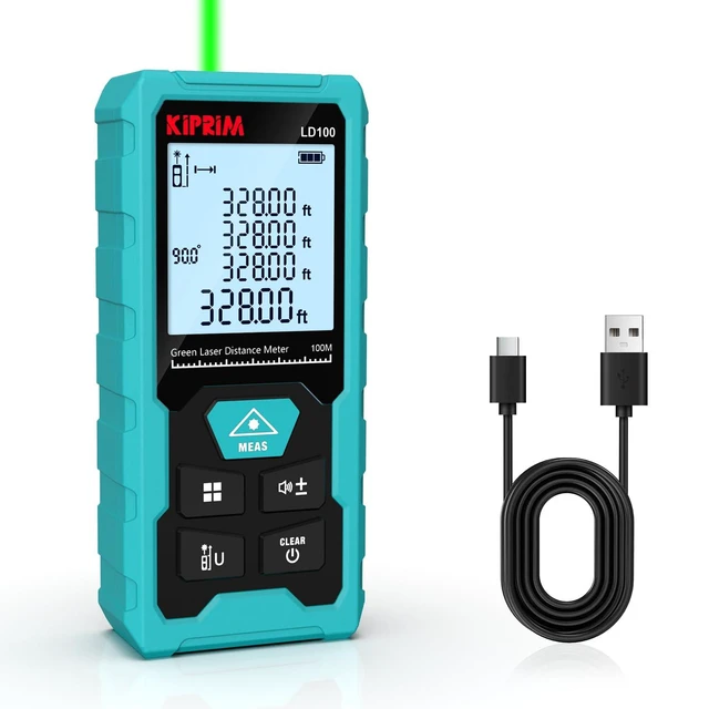 Alt view image 8 of 14 - Green Laser Distance Meter, 328ft Measuring Tool with USB Type-C Rechargeable Battery, ±1/16" Accuracy, Electronic Level, 10 Modes, Class II Laser, Reflector Plate LD100